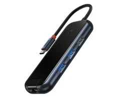 Hub 4in1 Baseus AcmeJoy Series USB-C iki 3xUSB 3.0 + USB-C PD (tamsiai pilka)