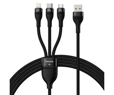 Baseus Flash Series 3in1 USB laidas USB-C + micro USB + Lightning 100W 1.2m – Juodas