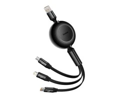 Baseus Bright Mirror 3 USB 3-in-1 kabelis skirtas micro USB USB-C Lightning 66W 2A 1,1m – Juodas