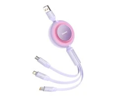 Baseus Bright Mirror 3 USB 3-in-1 kabelis skirtas micro USB USB-C Lightning 66W 2A 1.1m – Violetinė