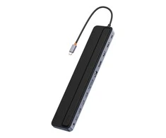 Hub 12w1 Baseus EliteJoy Gen2 serijos USB-C do 2xHDMI+ 3xUSB 3.0+ PD+ DP+ SD/TF+ RJ45+Type-C+ 3.5 mm (tamsiai pilka)