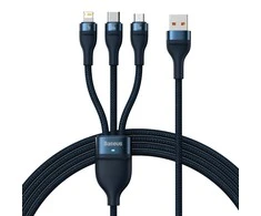 Baseus Flash 3 su 1-ben USB įkrovikliu, USB-C + Micro USB + Lightning 66 W, 1.2 m (kek)