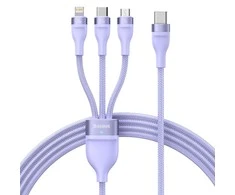Baseus Flash Series 2 trys viename kabelis USB-C + mikro USB + Lightning violetinis 100 W, 1.5 m