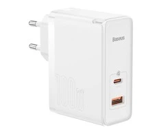 Baseus GaN5 Pro USB-C + USB sieninis įkroviklis, 100W + 1m laidas (baltas)