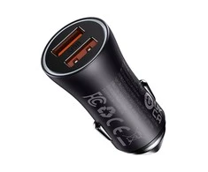 Baseus Golden Contactor Max automobilinis įkroviklis, 2x USB, 60W (pilka)