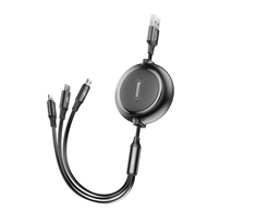 Baseus Golden Loop 3in1 extendable cable USB - micro USB / Lightning / USB-C 3.5A 35cm - 120cm juodas (CAMLT-JH01) - OUTLET (Atnaujinta)
