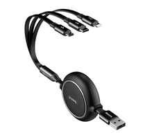 Baseus Golden Loop 3in1 extendable cable USB - micro USB / Lightning / USB-C 3.5A 35cm - 120cm juodas (CAMLT-JH01) - OUTLET (Atnaujinta)