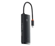 „Baseus Lite“ serijos šakotuvas 6w1 USB-C iki 2x USB 3.0 + USB-C + HDMI + SD/TF (juodas)