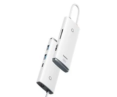 „Baseus Lite“ serijos daugiafunkcis HUB USB Type C - 2 x USB 3.0 / USB Type C PD / HDMI 1,4 / SD / TF Baltas