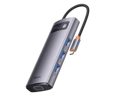 Hub 7in1 Baseus Metal Gleam Series USB-C iki 3x USB 3.0 + HDMI + USB-C PD + VGA + Ethernet RJ45