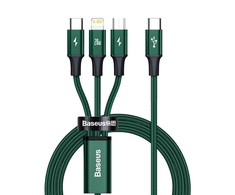 Baseus Rapid serijos Micro USB + Lightning + USB-C kabelis skirtas M+L+T 20W 1.5m – Žalias