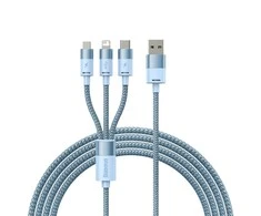 3in1 USB laidas Baseus StarSpeed Series, USB-C + Micro + Lightning 3.5A, 1.2m (mėlyna)