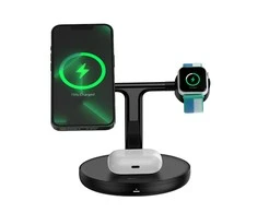 Baseus Belaidis magnetinis įkroviklis, stovas 20W trims Apple įrenginiams, juodas