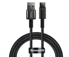 Baseus volframo auksinis kabelis USB prie USB-C, 100 W, 1 m (juodas)