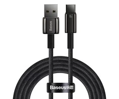 Baseus volframo auksinis kabelis USB prie USB-C, 100 W, 2 m (juodas)