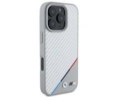BMW BMHMP16L23 PUDTS Apple iPhone 16 Pro 6.3″ pilkas kietas dėklas M Carbon Tricolor Line MagSafe