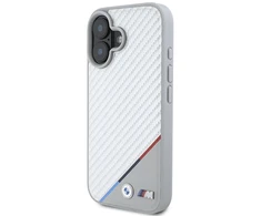 BMW BMHMP16S23 PUDTS Apple iPhone 16 6.1″ pilkas kietas dėklas M Carbon Tricolor Line MagSafe