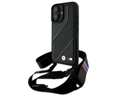 BMW BMHCP16S23PSCCK Apple iPhone 16 6.1" dėklas telefonui juodos spalvos M Edition Carbon Stripe &amp; Strap