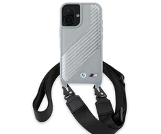 BMW BMHCP16S23PSCCG Apple iPhone 16 6.1" dėklas telefonui pilkos spalvos M Edition Carbon Stripe &amp; Strap