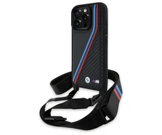 BMW BMHCP16L23PSVTK Apple iPhone 16 Pro 6.3" dėklas telefonui juodos spalvos M Edition Carbon Tricolor Lines &amp; Strap