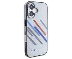 BMW BMHCP16S23HTRAG Apple iPhone 16 6.1″ pilkas kietas dėklas Motorsport IML Random Stripes