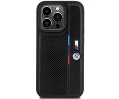 Dėklas BMW BMHCP15L23 PUPVK Apple iPhone 15 Pro 6.1″ juodos spalvos kietas dėklas Perforated Tricolor Line