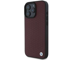 BMW Sign Leather Diamond Metal Logo MagSafe Apple iPhone 16 Pro Max - dėklas telefonui raudonos spalvos