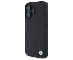 BMW BMHMP16S23RDDK Apple iPhone 16 6.1″ juodos spalvos kietas dėklas Sign Leather Diamond Metal Logo MagSa
