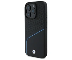 BMW BMHMP16X23RDCLK Apple iPhone 16 Pro Max 6.9″ juodos spalvos kietas dėklas Sign Leather Textured And Line MagSafe