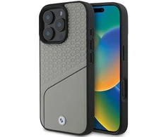BMW Sign Leather Textured and Line MagSafe Apple iPhone 16 Pro Case - dėklas telefonui pilkos spalvos