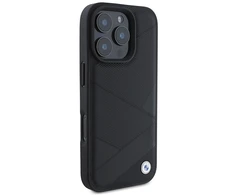 BMW BMHCP16L23RCGPK Apple iPhone 16 Pro 6.3″ juodos spalvos kietas dėklas Sign Leather Crossing Lines Pattern