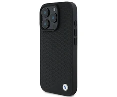 BMW Signature Leather Diamond Metal Logo MagSafe Case Apple iPhone 16 Pro Max - dėklas telefonui juodos spalvos