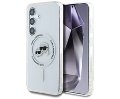 Karl Lagerfeld Button Karl &amp; Choupette Heads Printed Logo MagSafe Samsung Galaxy S25 dėklas telefonui baltos spalvos