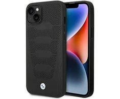 Dėklas BMW BMHCP14S22RPSK Apple iPhone 14 / 15 / 13 6.1″ juodos spalvos Leather Seats Pattern