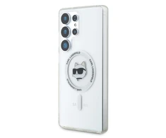 Dėklas Karl Lagerfeld Button Choupette Head Printed Logo MagSafe Samsung Galaxy S25 Ultra baltas