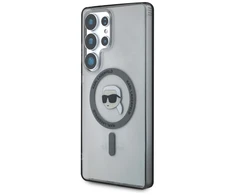 Karl Lagerfeld Button Karl Head Printed Logo MagSafe Samsung Galaxy S25 Ultra dėklas telefonui juodos spalvos