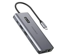 Adapteris 12in1 Choetech HUB-M26 USB-C for USB-C+ USB-A+ HDMI+ VGA+ AUX+ SD+ TF - Pilkas
