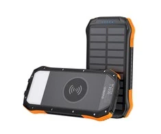 Choetech B659 Solar Power Bank su indukciniu įkrovimu 2x USB 10000mAh Qi 5W - juoda - oranžinė