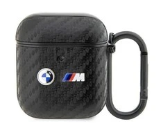 BMW Carbon Double Metal Logo - dėklas skirtas AirPods 1/2 gen (Juodas)