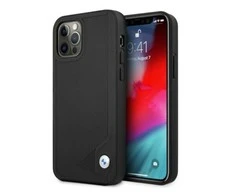 BMW BMHCP12MRCDPK Apple iPhone 12 / 12 Pro 6,1″ juodos spalvos kietas dėklas Leather Deboss