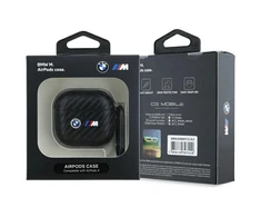 BMW BMA4WMPUCA2 AirPods 4 ausinių dėklas juodos spalvos Carbon Double Metal Logo