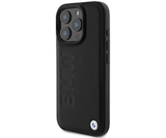 BMW BMHCP16LSLLBK Apple iPhone 16 Pro 6.3″ juodos spalvos kietas dėklas Leather Hot Stamp