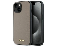 DKNY DKHMP15SPGHLME Apple iPhone 15 6.1" dėklas telefonui gelsvas Grained Metal Logo MagSafe