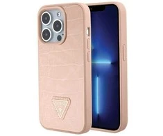 Apple iPhone 15 Pro Guess dėklas Croco Triangle Metal Logo (GUHCP15LPCRTHCP) rožinės spalvos
