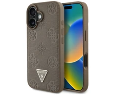 Originalus Dėklas GUESS Grained Hot Stamp Peony Triangle Logo MagSafe skirtas Apple iPhone 16 rudos spalvos