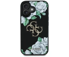 Dėklas Guess Grained Roses Big 4G logo Apple iPhone 16 juodos spalvos