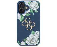 Dėklas Guess Grained Roses Big 4G logo Apple iPhone 16 mėlynas