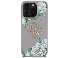 Dėklas Guess Grained Roses Big 4G logo Apple iPhone 16 Pro Max violetinės spalvos
