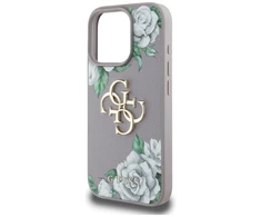 Dėklas Guess Grained Roses Big 4G logo Apple iPhone 16 Pro violetinės spalvos