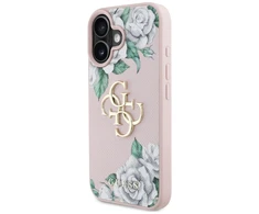 Originalus Dėklas GUESS Grained Roses Big 4G logo skirtas Apple iPhone 16 rožinės spalvos